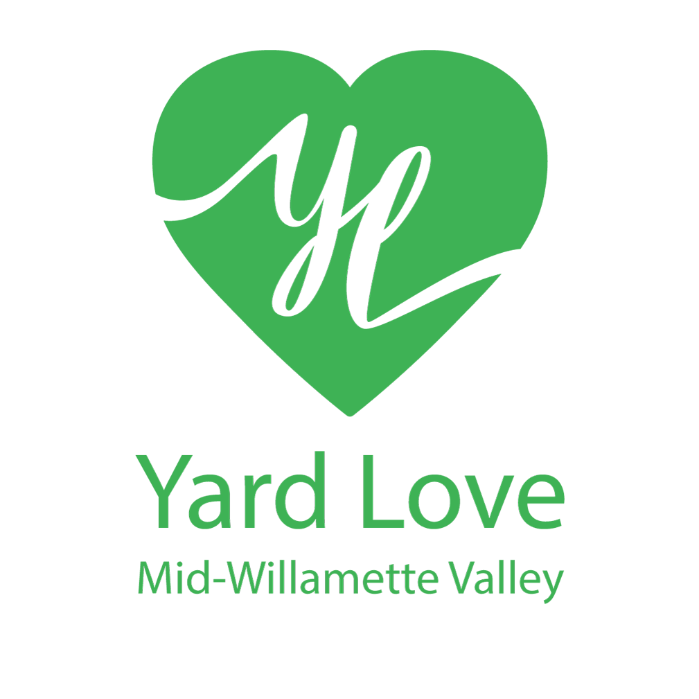 light green heart with lettered yl inside and Yard Love Mid-Willamette Valley in text below