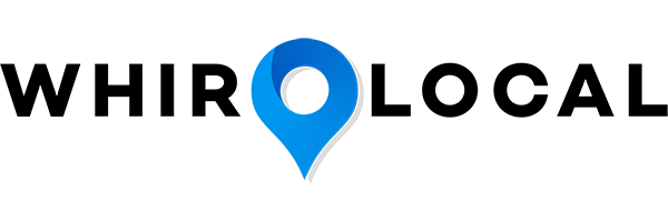 whirlocal logo with a map icon in blue